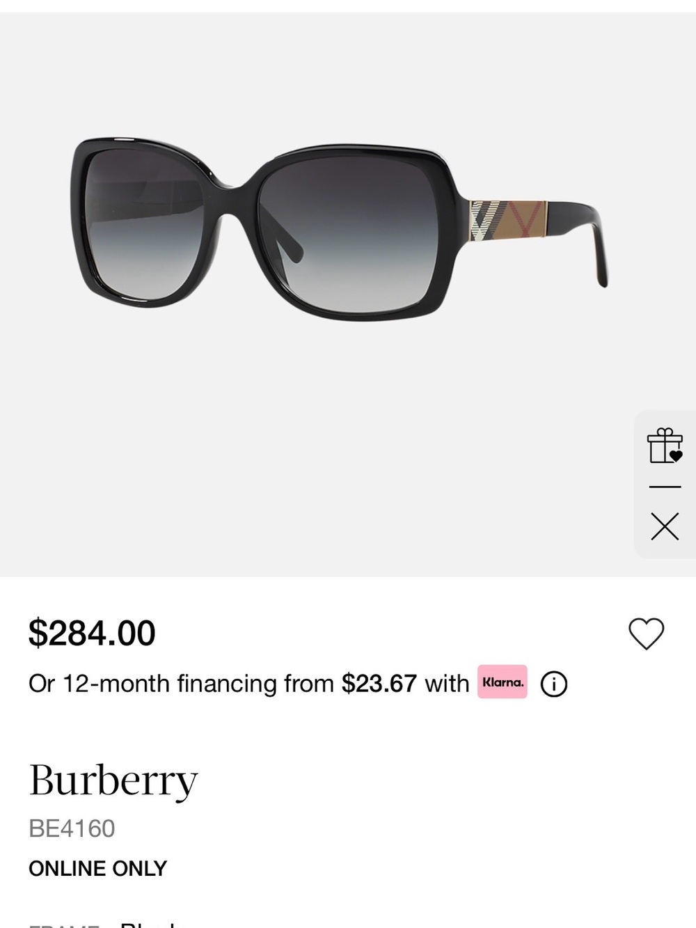 Burberry Black Sunglasses with Gray Gradient Lenses and Signature Check Temples